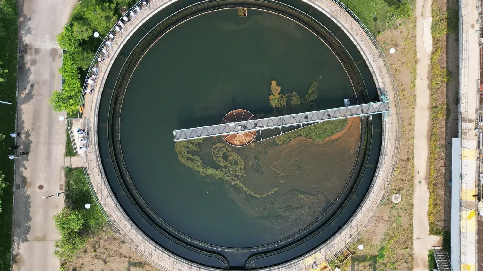 Circular water treatment structure in Langfang, China from above, showcasing its design.